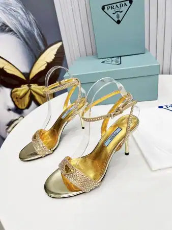PRADA HEEL SANDALS 85MM IN SATIN WITH CRYSTALS – PSD060