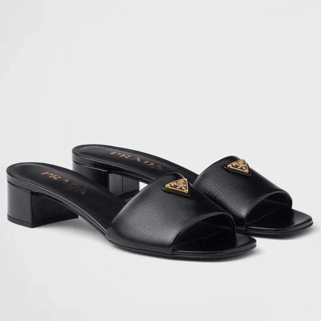 PRADA HEELED SANDALS 35MM IN BLACK SAFFIANO LEATHER – PSD031