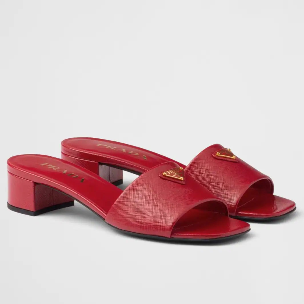 PRADA HEELED SANDALS 35MM IN RED SAFFIANO LEATHER – PSD029