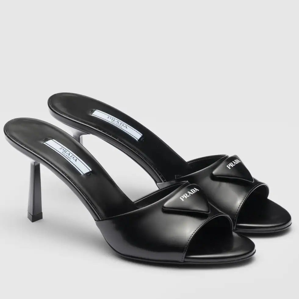 PRADA HEELED SANDALS 75MM IN BLACK BRUSHED LEATHER – PSD014