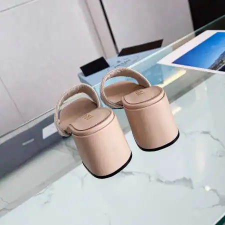 PRADA HEELED SLIDE SANDALS 65MM IN BEIGE AND WHITE FABRIC – PSD034