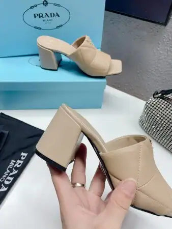 PRADA HEELED SLIDE SANDALS 65MM IN BEIGE NAPPA LEATHER – PSD037