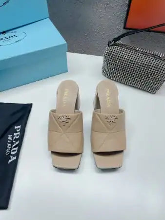 PRADA HEELED SLIDE SANDALS 65MM IN BEIGE NAPPA LEATHER – PSD037
