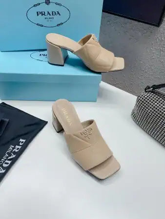 PRADA HEELED SLIDE SANDALS 65MM IN BEIGE NAPPA LEATHER – PSD037