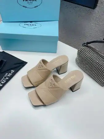 PRADA HEELED SLIDE SANDALS 65MM IN BEIGE NAPPA LEATHER – PSD037