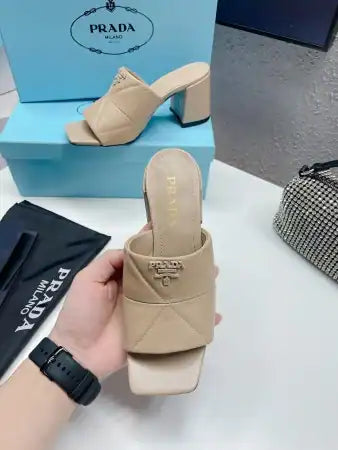 PRADA HEELED SLIDE SANDALS 65MM IN BEIGE NAPPA LEATHER – PSD037