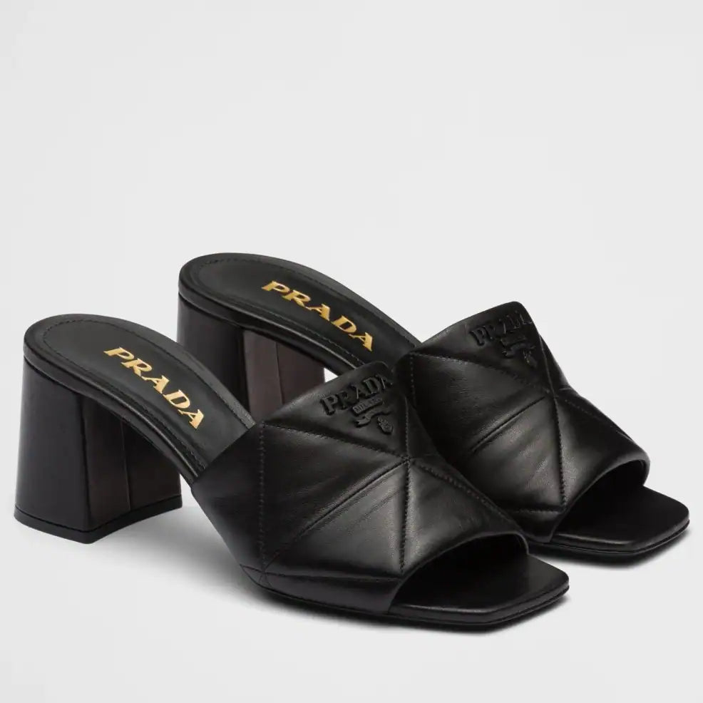 PRADA HEELED SLIDE SANDALS 65MM IN BLACK NAPPA LEATHER – PSD038