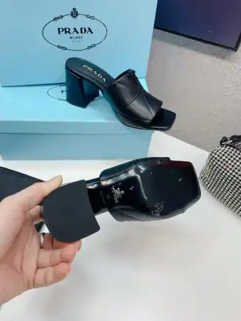 PRADA HEELED SLIDE SANDALS 65MM IN BLACK NAPPA LEATHER – PSD038