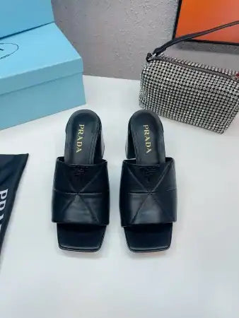PRADA HEELED SLIDE SANDALS 65MM IN BLACK NAPPA LEATHER – PSD038