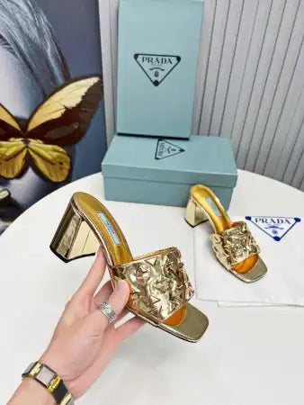 PRADA HEELED SLIDE SANDALS 65MM IN GOLD METALLIC LEATHER – PSD033
