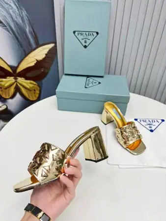 PRADA HEELED SLIDE SANDALS 65MM IN GOLD METALLIC LEATHER – PSD033