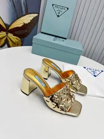 PRADA HEELED SLIDE SANDALS 65MM IN GOLD METALLIC LEATHER – PSD033