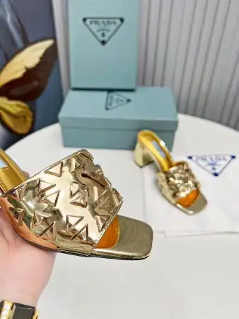 PRADA HEELED SLIDE SANDALS 65MM IN GOLD METALLIC LEATHER – PSD033
