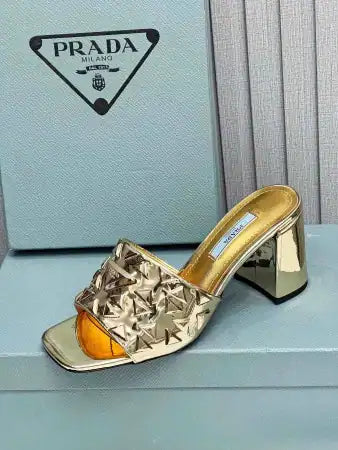 PRADA HEELED SLIDE SANDALS 65MM IN GOLD METALLIC LEATHER – PSD033
