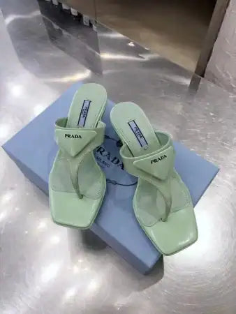 PRADA HEELED THONG SANDALS IN AQUA BRUSHED LEATHER – PSD051