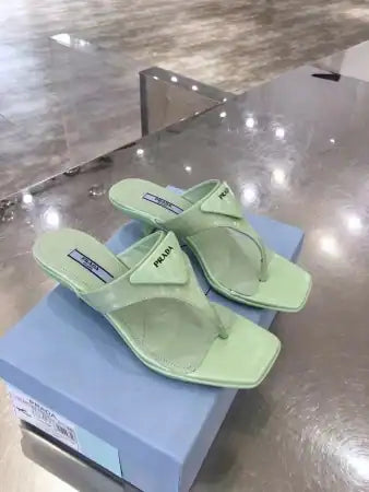 PRADA HEELED THONG SANDALS IN AQUA BRUSHED LEATHER – PSD051