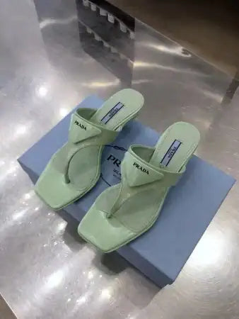 PRADA HEELED THONG SANDALS IN AQUA BRUSHED LEATHER – PSD051