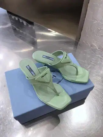 PRADA HEELED THONG SANDALS IN AQUA BRUSHED LEATHER – PSD051