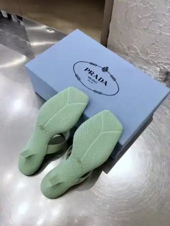 PRADA HEELED THONG SANDALS IN AQUA BRUSHED LEATHER – PSD051
