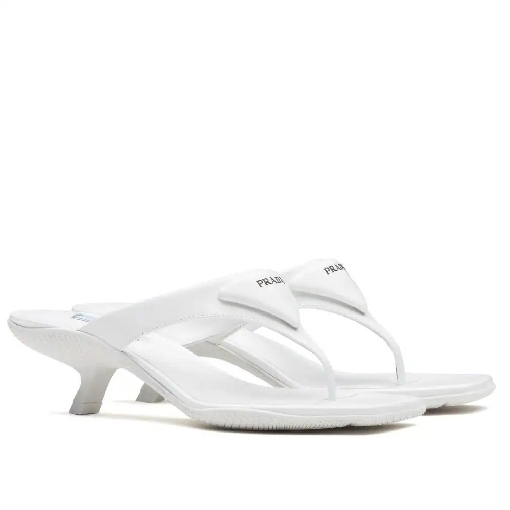 PRADA HEELED THONG SANDALS IN WHITE BRUSHED LEATHER – PSD053