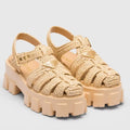 PRADA MONOLITH CROCHET CAGE SANDALS IN BEIGE RAFFIA FABRIC – PSD008