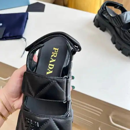 PRADA MONOLITH FLATFORM SANDALS IN BLACK NAPPA LEATHER – PSD019