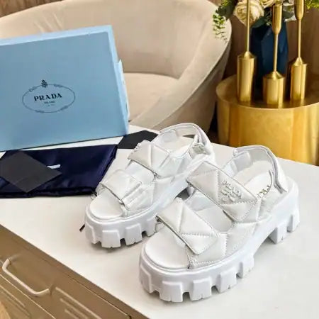 PRADA MONOLITH FLATFORM SANDALS IN WHITE NAPPA LEATHER – PSD020