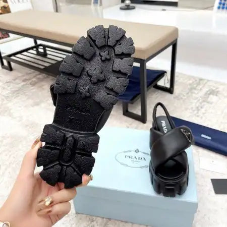 PRADA MONOLITH PADDED SANDALS IN BLACK NAPPA LEATHER – PSD017