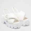 PRADA MONOLITH PADDED SANDALS IN WHITE NAPPA LEATHER – PSD018