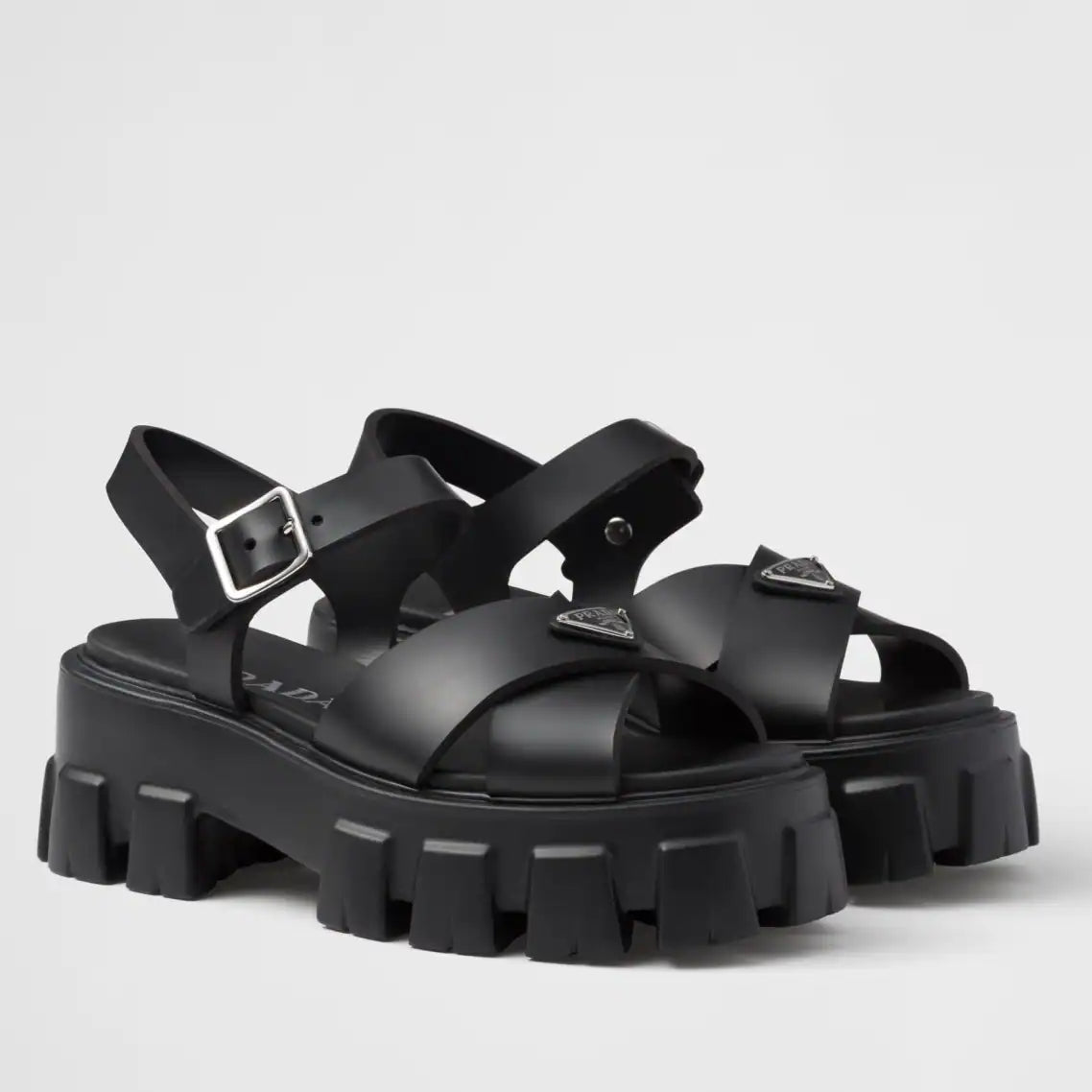 PRADA MONOLITH SANDALS IN BLACK RUBBER – PSD021