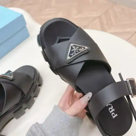 PRADA MONOLITH SANDALS IN BLACK RUBBER – PSD021