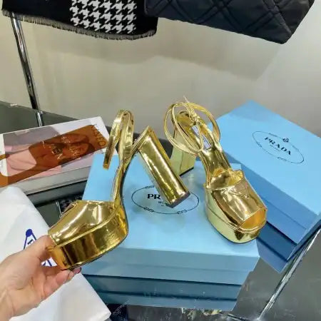 PRADA PLATFORM SANDALS 135MM IN GOLD METALLIC LEATHER – PSD057