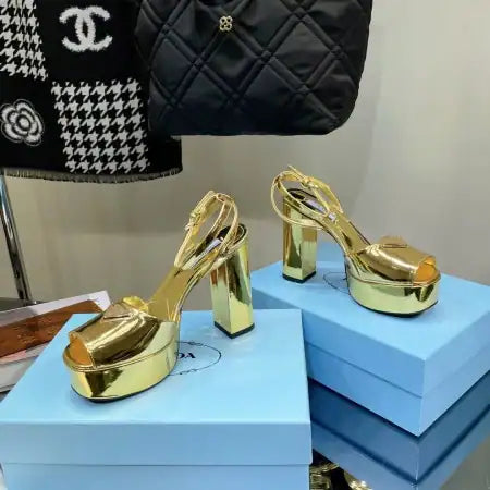 PRADA PLATFORM SANDALS 135MM IN GOLD METALLIC LEATHER – PSD057