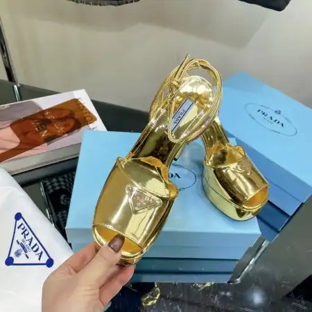 PRADA PLATFORM SANDALS 135MM IN GOLD METALLIC LEATHER – PSD057