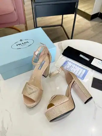 PRADA PLATFORM SANDALS 135MM IN GOLD SATIN WITH CRYSTALS – PSD012