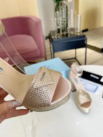 PRADA PLATFORM SANDALS 135MM IN GOLD SATIN WITH CRYSTALS – PSD012