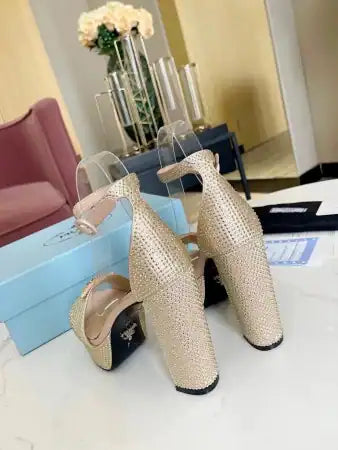 PRADA PLATFORM SANDALS 135MM IN GOLD SATIN WITH CRYSTALS – PSD012