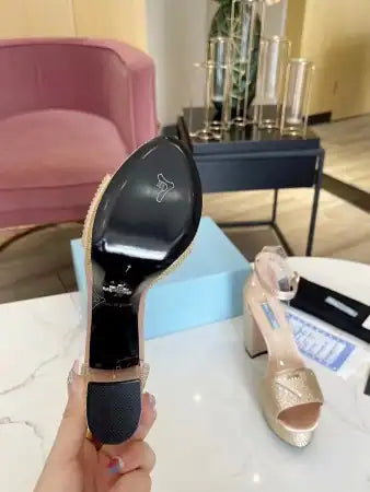 PRADA PLATFORM SANDALS 135MM IN GOLD SATIN WITH CRYSTALS – PSD012