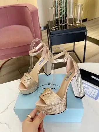 PRADA PLATFORM SANDALS 135MM IN GOLD SATIN WITH CRYSTALS – PSD012