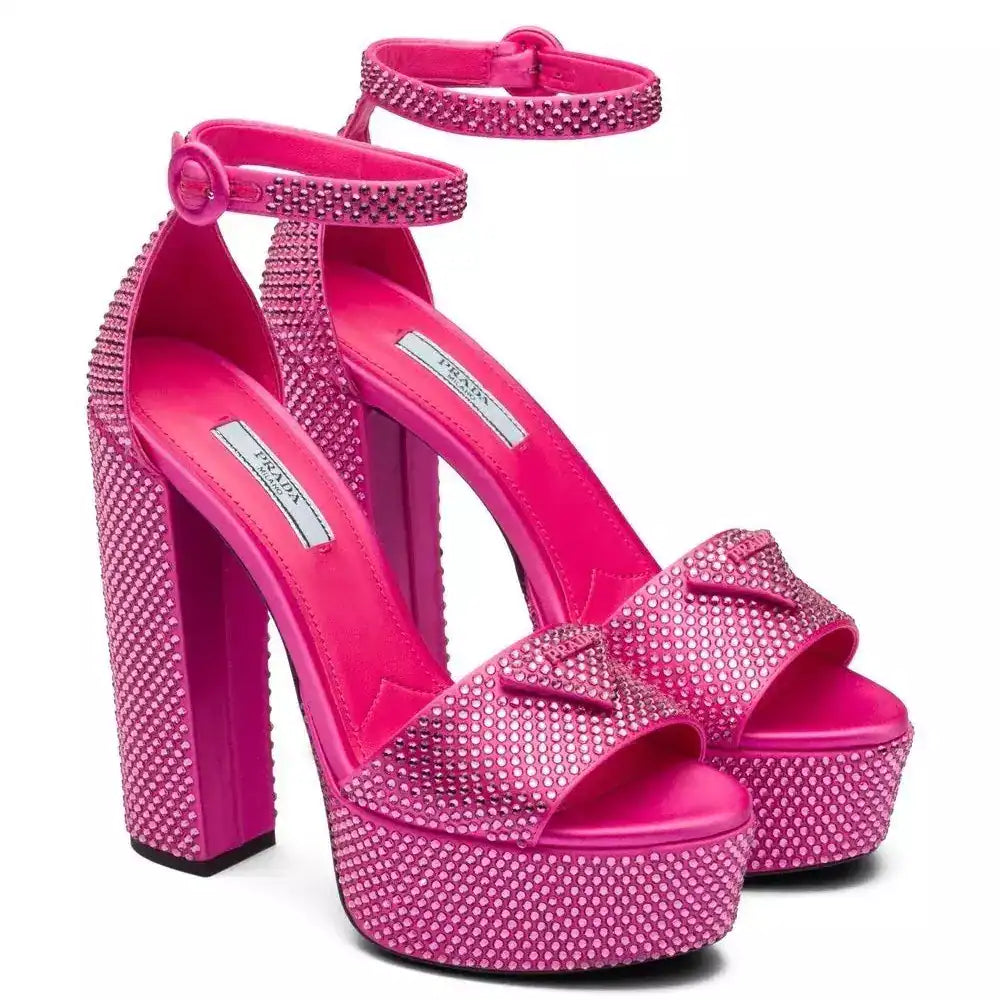 PRADA PLATFORM SANDALS 135MM IN RED SATIN WITH CRYSTALS – PSD011