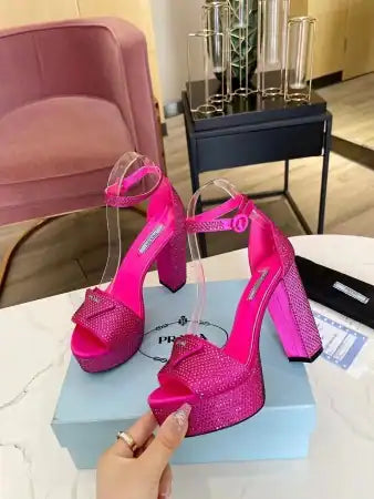PRADA PLATFORM SANDALS 135MM IN RED SATIN WITH CRYSTALS – PSD011
