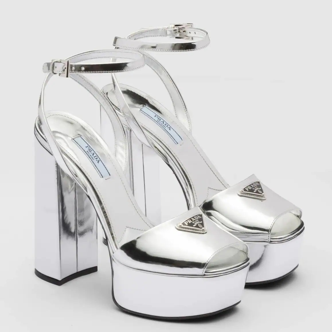 PRADA PLATFORM SANDALS 135MM IN SILVER METALLIC LEATHER – PSD056