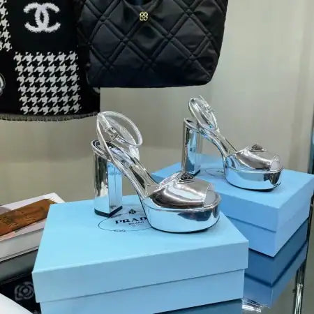 PRADA PLATFORM SANDALS 135MM IN SILVER METALLIC LEATHER – PSD056