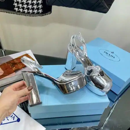 PRADA PLATFORM SANDALS 135MM IN SILVER METALLIC LEATHER – PSD056