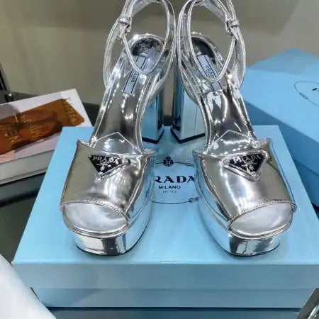 PRADA PLATFORM SANDALS 135MM IN SILVER METALLIC LEATHER – PSD056