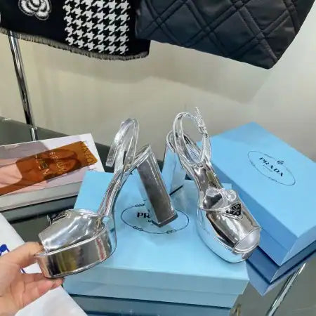 PRADA PLATFORM SANDALS 135MM IN SILVER METALLIC LEATHER – PSD056
