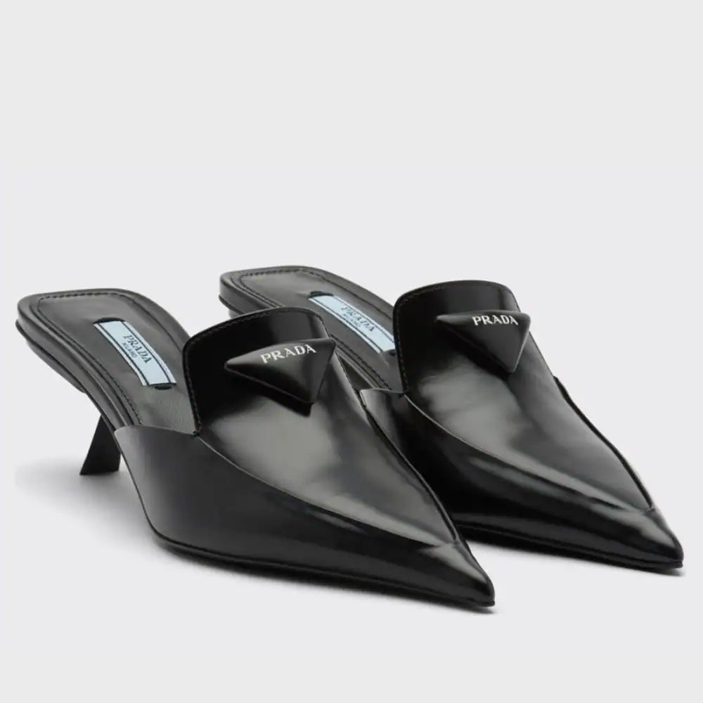 PRADA SABOTS MULES IN BLACK BRUSHED LEATHER – PSD054