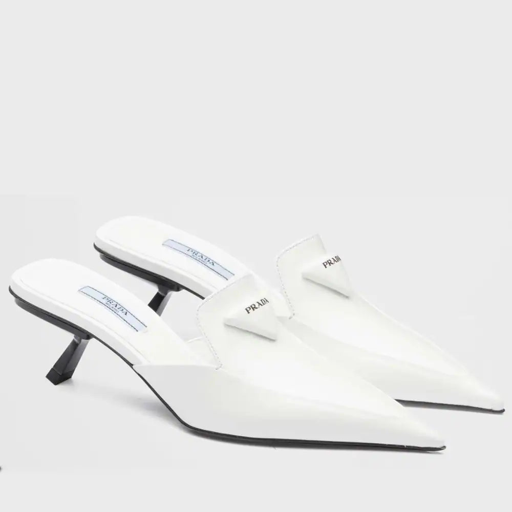 PRADA SABOTS MULES IN WHITE BRUSHED LEATHER – PSD055