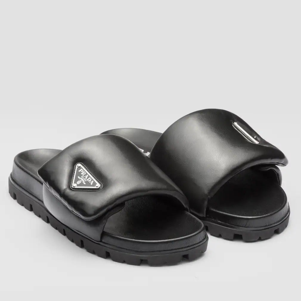 PRADA SLIDES IN BLACK SOFT PADDED NAPPA LEATHER – PSD079