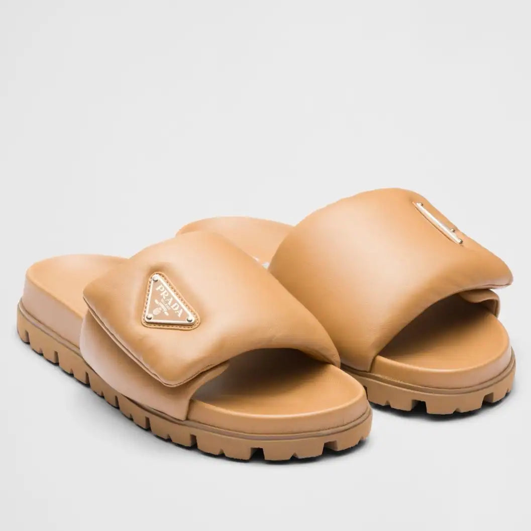 PRADA SLIDES IN BROWN SOFT PADDED NAPPA LEATHER – PSD078